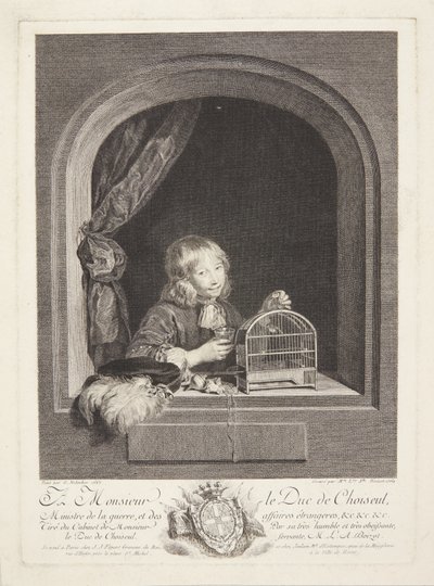 En pojke med en fågelbur i ett fönster av Marie Louise Adélaïde Boizot