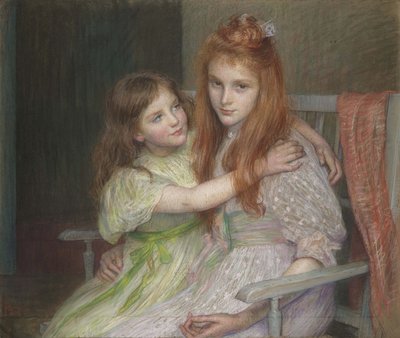 Två flickor som sitter på en bänk av Marie Louise Catherine Breslau