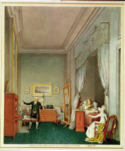 Kejsarinnans sovrum med hertiginnan de Montebello och Jean-Nicolas Corvisart (1755-1821) oktober 1813 av Marie Louise de Hapsburg Lorraine