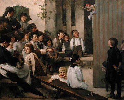 Guignol i byn (olja på duk) av Marie Mrs Dujardin-Beaumetz Petiet