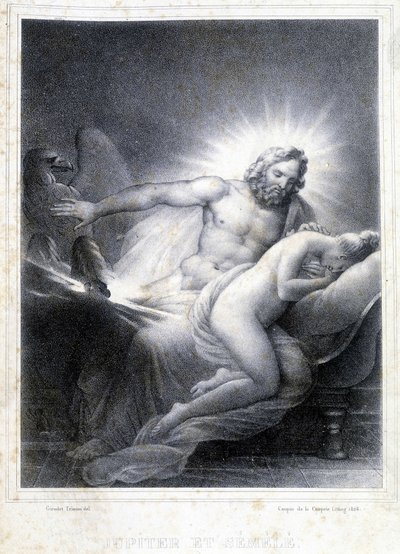 Jupiter och Semele. Litografi av Coupon de Couprie 1826. av Marie Philippe Coupin de la Couperin