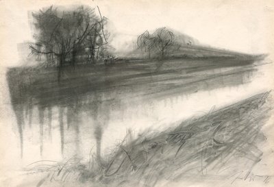 On the River, 2018 (kol på papper) av Marina Falco