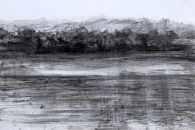 The Lake, 2023 (olja och kol på papper) av Marina Falco