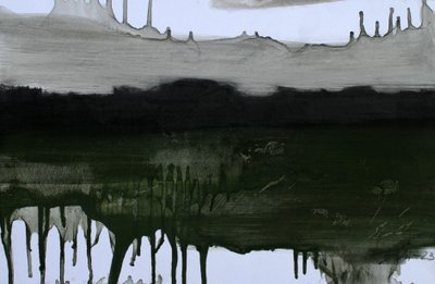 Osynligt landskap, 2023 (olja och kol på papper) av Marina Falco