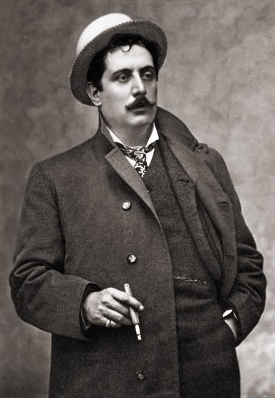 Porträtt av musikerkompositören Giacomo Puccini (1858-1924) av Mario Nunes Vais