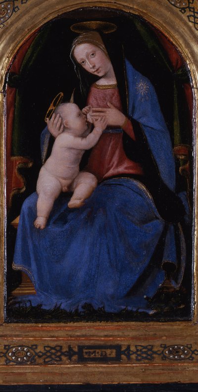 Triptyk, mittpanel: Enthroned Maria lactans, 1500 av Mariotto Albertinelli