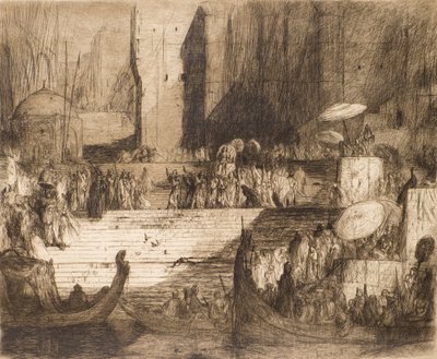 Begravningsceremoni vid Ganges (etsning) av Marius Alexander Jacques Bauer