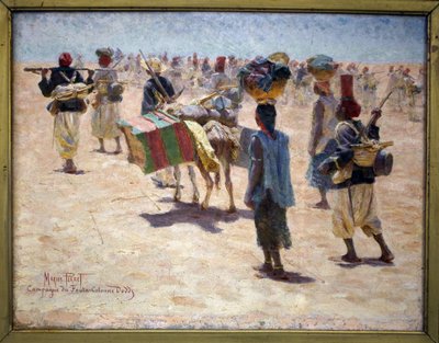 Senegalesiska bakvaktsskyttar, Fouta-kampanj (Guinee; Fouta-Djalon), Dodds kolumn, skiss. Målning av Marius Perret (1853-1900), olja på duk, före 1895. Museum of Fine Arts i Pau. av Marius Perret