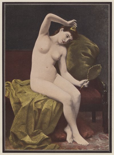 Coquetry, kvinna med en spegel (färg litho) av Marius Vasselon
