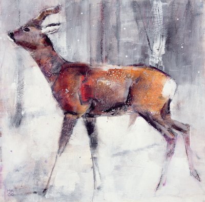 Buck in the snow, 2000 (blandmaterial på papper) av Mark Adlington