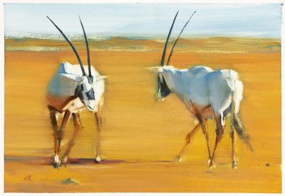 Circling Arabian Oryx, 2010 (olja på papper) av Mark Adlington