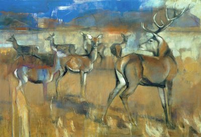 Gathering Deer, 1998 (blandade media och collage på papper) av Mark Adlington