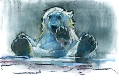 Ice Bath, 2016, (conté och pastell på papper) av Mark Adlington