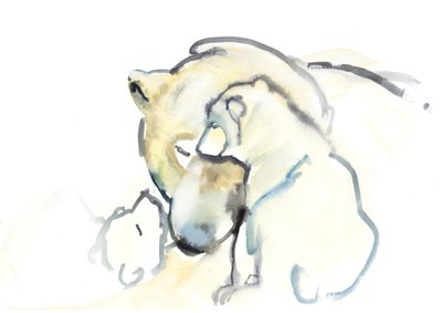 Mamma och tvillingar, 2015, (wc och gouache på papper) av Mark Adlington