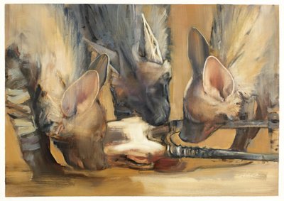 Pack Attack (unga randiga hyenor) (olja på papper) av Mark Adlington