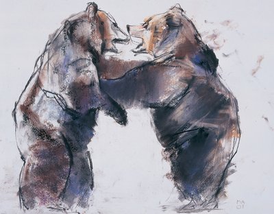 Playfight, 2001 (charcoal und conte på papper) av Mark Adlington