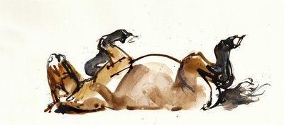 Rolling Horse (Przewalski), 2013 (sennelier bläck, akvarell och gouache) av Mark Adlington