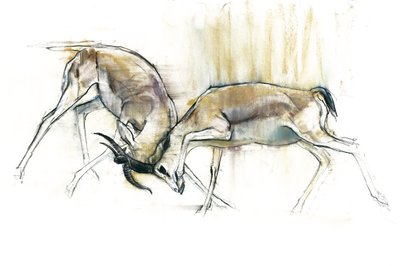 Sand Gazelles, 2009 (conte och träkol på papper) av Mark Adlington