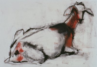 Sittande get, 1998 (conte och kol på papper) av Mark Adlington