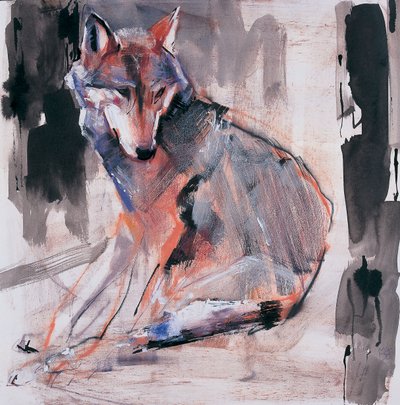 Sitting Wolf, 2000 (blandteknik på papper) av Mark Adlington
