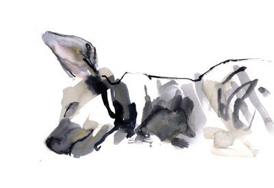 Sleeping Hyaena, 2010, (akvarell på papper) av Mark Adlington
