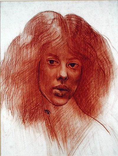 Head of a Girl (röd krita på papper) av Mark Gertler