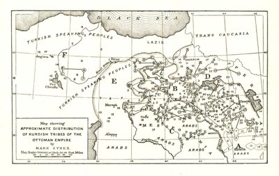 "Karta som visar ungefärlig fördelning av kurdiska stammar i det osmanska riket", c1915. av Mark Sykes