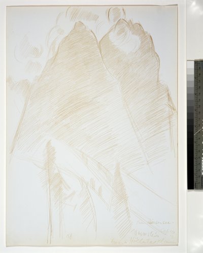 Bergslandskap, Twin Peaks och träd i förgrunden, 1933 av Marsden Hartley