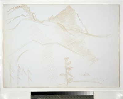 Bergslandskap med tallar av Marsden Hartley