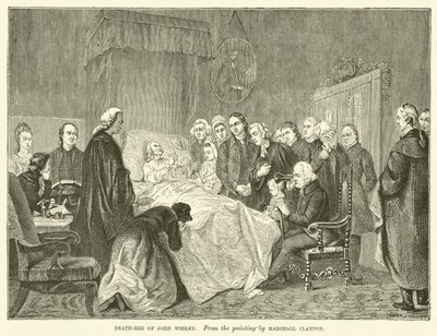 John Wesleys dödsbädd (gravyr) av Marshall (after) Claxton