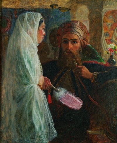 The Hookah Smoker (olja på duk ombord) av Marshall Claxton