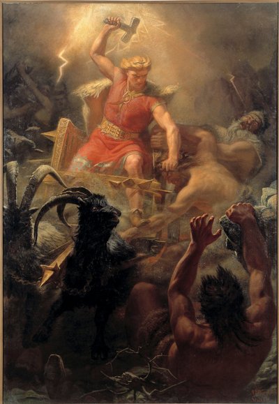 Le combat de Thor (Tor) avec les Geants - Thors kamp med jättarna - Winge, Mårten Eskil (1825-1896) - 1872 - Olja på duk - 484x333 - Nationalmuseum Stockholm av Mårten Eskil Winge