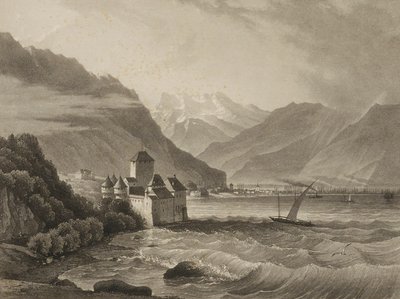 Chateau de Chillon; utsikt från Vevey av Martens