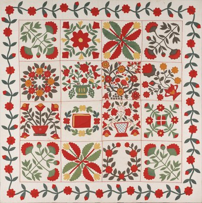 "Album Quilt", Baltimore, Maryland, ca 1861 (bomull med siden och ull) av Martha E. Keech