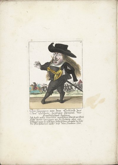Den spanska dwerg Don Guappos, ca 1710 Don Guappos, från blodet av Don Quijote, dagens general för de franska spanjorerna (titel på objektet) Il Callotto resurcitato eller nyinrett litet skåp (serietitel) av Martin Engelbrecht (attributed to)