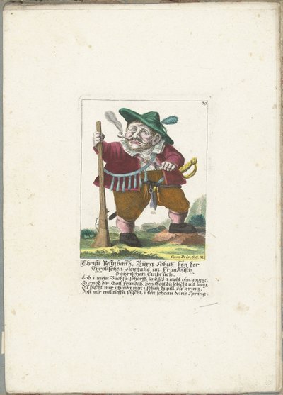 De dwerg Christl Vestnbalkh, ca 1710 Christl Vestnbalkh, Bürg Schütz nära den tyrolska stenfällan i det franska Bayrian-inbrottet (titel på objektet) Il Callotto resurcitato eller nyinrett litet skåp (serietitel) av Martin Engelbrecht (attributed to)
