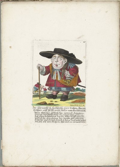 De dwerg Crispin Skarnitz, ca 1710 Ehrnveste och Hochweiße Herr Crispin, Skarnitz ärftlig herre auff Pfeffermühl, riddare av braitten huth (titel på objekt) Il Callotto resurcitato eller nyinrett litet skåp (serietitel) av Martin Engelbrecht (attributed to)
