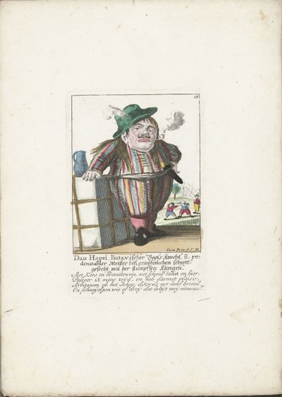 Dwergen Dan Hagel som holländsk båtsman, omkring 1710 Dan Hagel, batavisk båtsman och fördubblad mästare i den vanliga skärningsstriden med det trubbiga bladet (titel på objekt) Il Callotto resurcitato eller Nyinredd Dwarf Cabi av Martin Engelbrecht (attributed to)