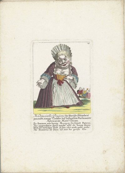 De dwerg Mademoiselle Poupon, som Parijse Schone, ca 1710 Mademoiselle Poupone, den parisiska skönheten, någon dotter till den välkände parlamentsadvokaten Monsr. Chican (titel på objekt) Il Callotto resurcitato eller nyinredd stuga i Zwerchen av Martin Engelbrecht (attributed to)