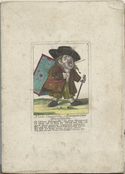 De dwerg Nicolo Cantabella, ca 1710 Nicolo Cantabella, Savoyard maskskärare (titel på objekt) Il Callotto resurcitato eller nyinrett litet skåp (serietitel) av Martin Engelbrecht (attributed to)