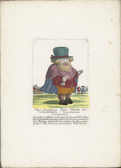 Dwergen Oswald van Stroblbardt, ca 1710 Ers excellens Herr Oswald von Stroblbardt Injuriarum Licentiatus (titel på objekt) Il Callotto resurcitato eller nyinrett litet skåp (serietitel) av Martin Engelbrecht (attributed to)