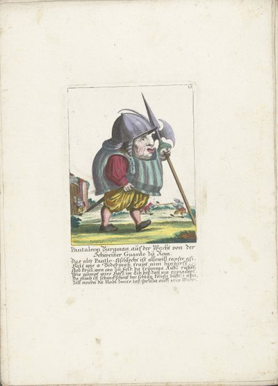 Dwerg Pantaleon Bürgman van de Zwitserse Garde te Rom, ca 1710 Pantaleon Bürgman, vakttjänst från schweiziska gardet i Rom (titel på objekt) Il Callotto resurcitato eller nyinrett litet skåp (serietitel) av Martin Engelbrecht (attributed to)