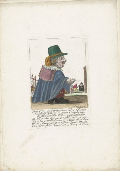 Dwarf Piters Kahlmüß Wisseller som valfångare, ca 1710 Den Edlen och Vornaemen Heer Piters Kahlmüß Wisseller och Groot Canzeler från Greenlandische Walfis correspondenzien (titel på objektet) Il Callotto resurcitato oder Neu eingerichts Zwerchen C av Martin Engelbrecht (attributed to)