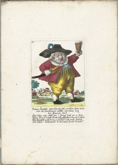 Dwergen Simon Flenschl, ca 1710 Simon Flenschl, förman för de rika Freij-bönderna i Knolsingen på Kirchtag nära Gmain Zech (titel på objekt) Il Callotto resurcitato eller nyinrett litet skåp (serietitel) av Martin Engelbrecht (attributed to)