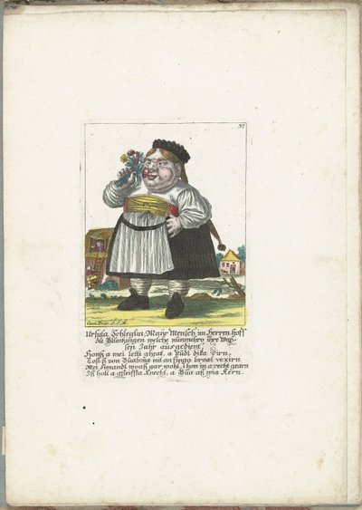 Dwergen Ursula Schleglin, ca 1710 Ursula Schleglin, Maijr Mensch im Herren hoff zu Bluntzingen, som nu har avtjänat sitt halvår (titel på objekt) Il Callotto resurcitato eller nyinrett litet skåp (serietitel) av Martin Engelbrecht (attributed to)