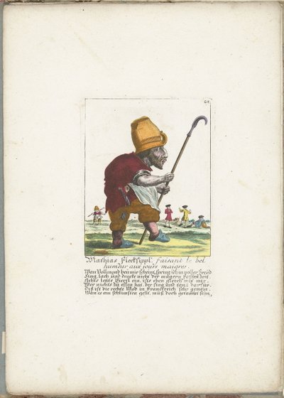 Den glade dvärgen Mathias Flecksippl, ca. 1710 Mathias Flecksippl, faisant le bel humeur aux jours maigres (titel på objekt) Il Callotto resurcitato eller nyutnämnd Zwerchen-kabinett (serietitel) av Martin Engelbrecht (attributed to)