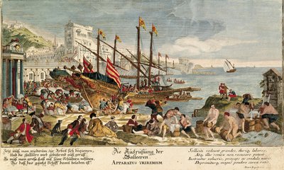 Varor lastade i ett kök (färggravyr) av Martin Engelbrecht
