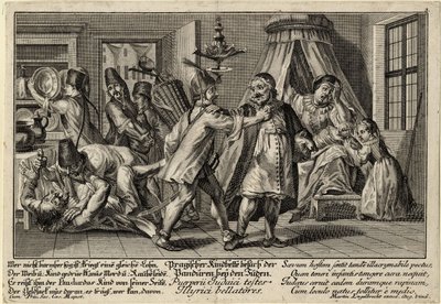 Pandurerna på besök hos judarna, ca 1756 av Martin Engelbrecht
