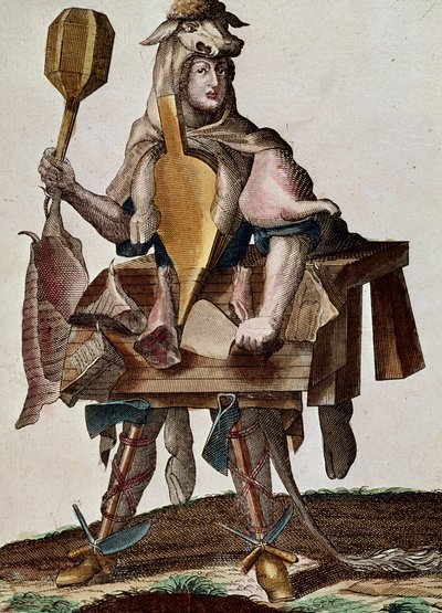 Slaktaren, gravyr från Assemblage des nouveau manouvries habilles Martin Engelbrecht (1684-1756), Tyskland av Martin Engelbrecht