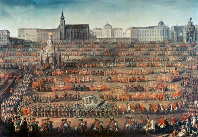 Isabella av Parmas ceremoniella inträde i Wien för att bli brud till kejsar Josef II (senare Josef II) av Martin II Mytens or Meytens